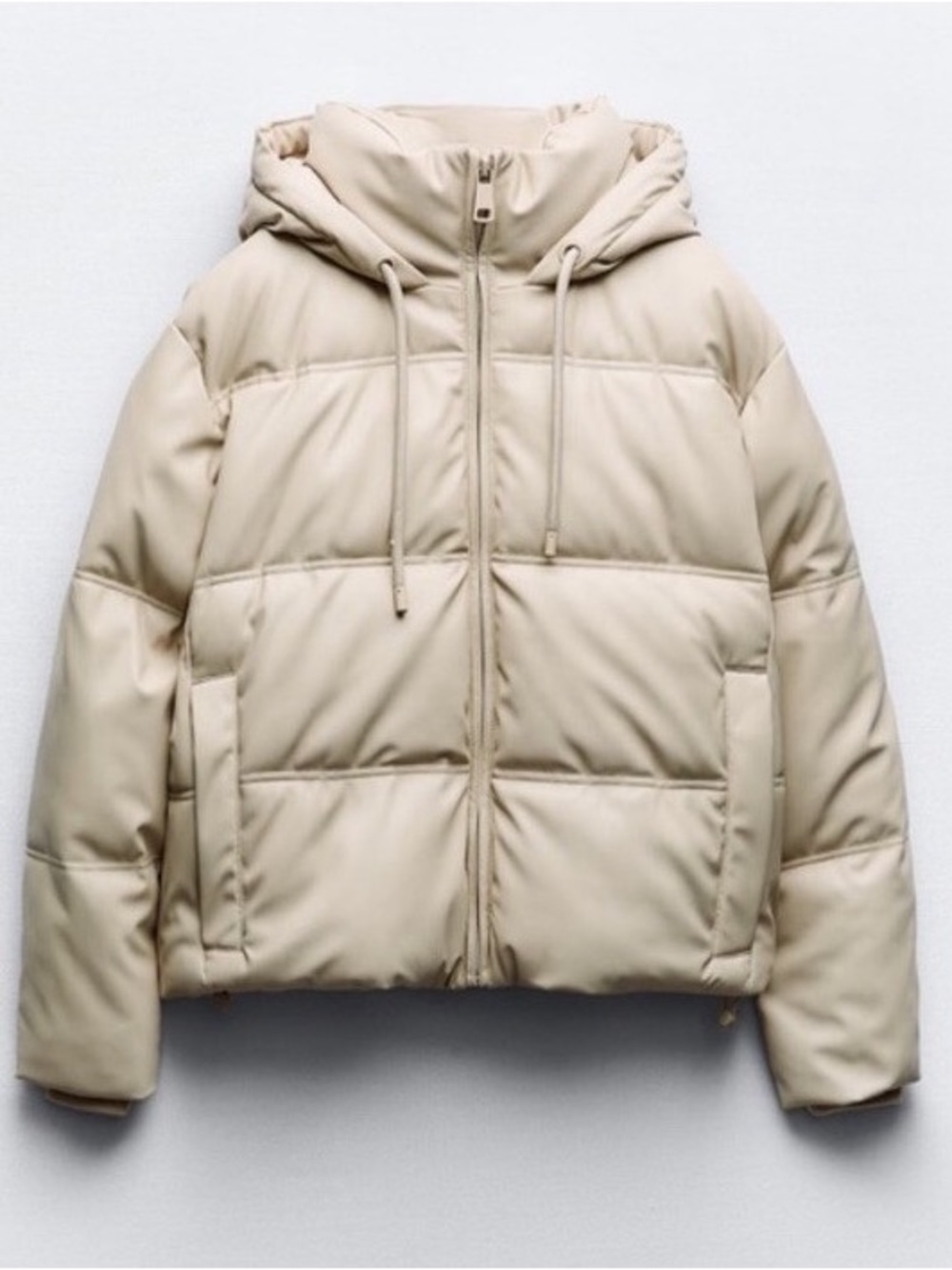 Zara Faux Leather Hooded Puffer Jacket